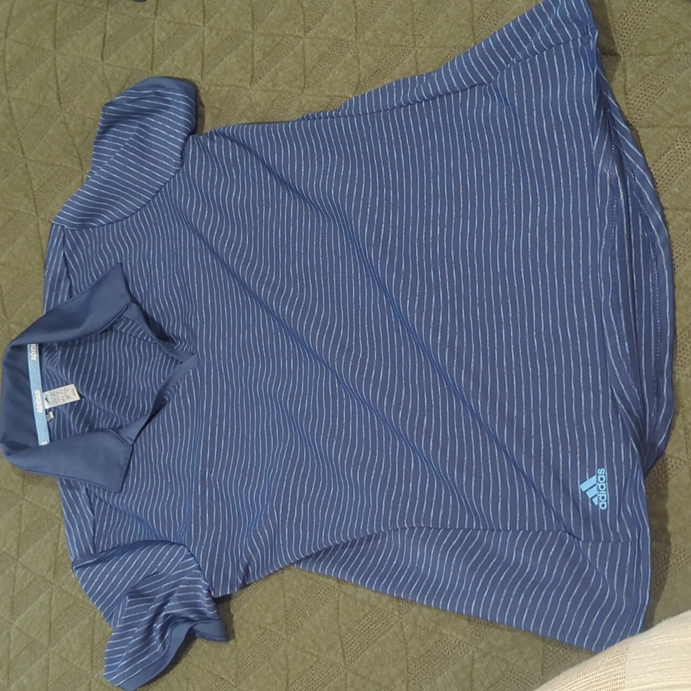Women's Adidas gold polo | Blue stripe | Size Small